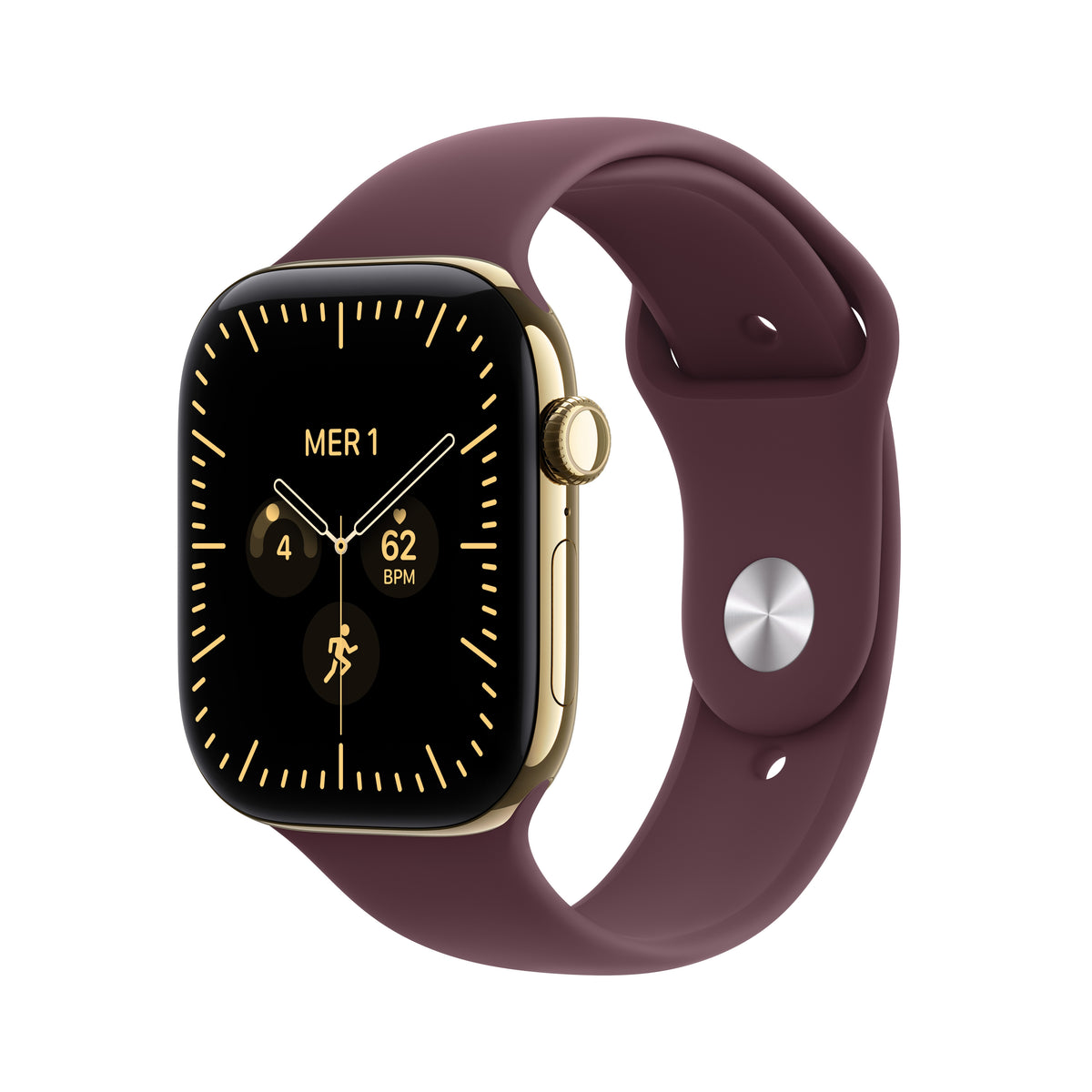 Apple Watch Series 12 46 mm GPS + Cellular – Titan Gold, Sportarmband, Burgund, M/L, 50 m, für iPhone