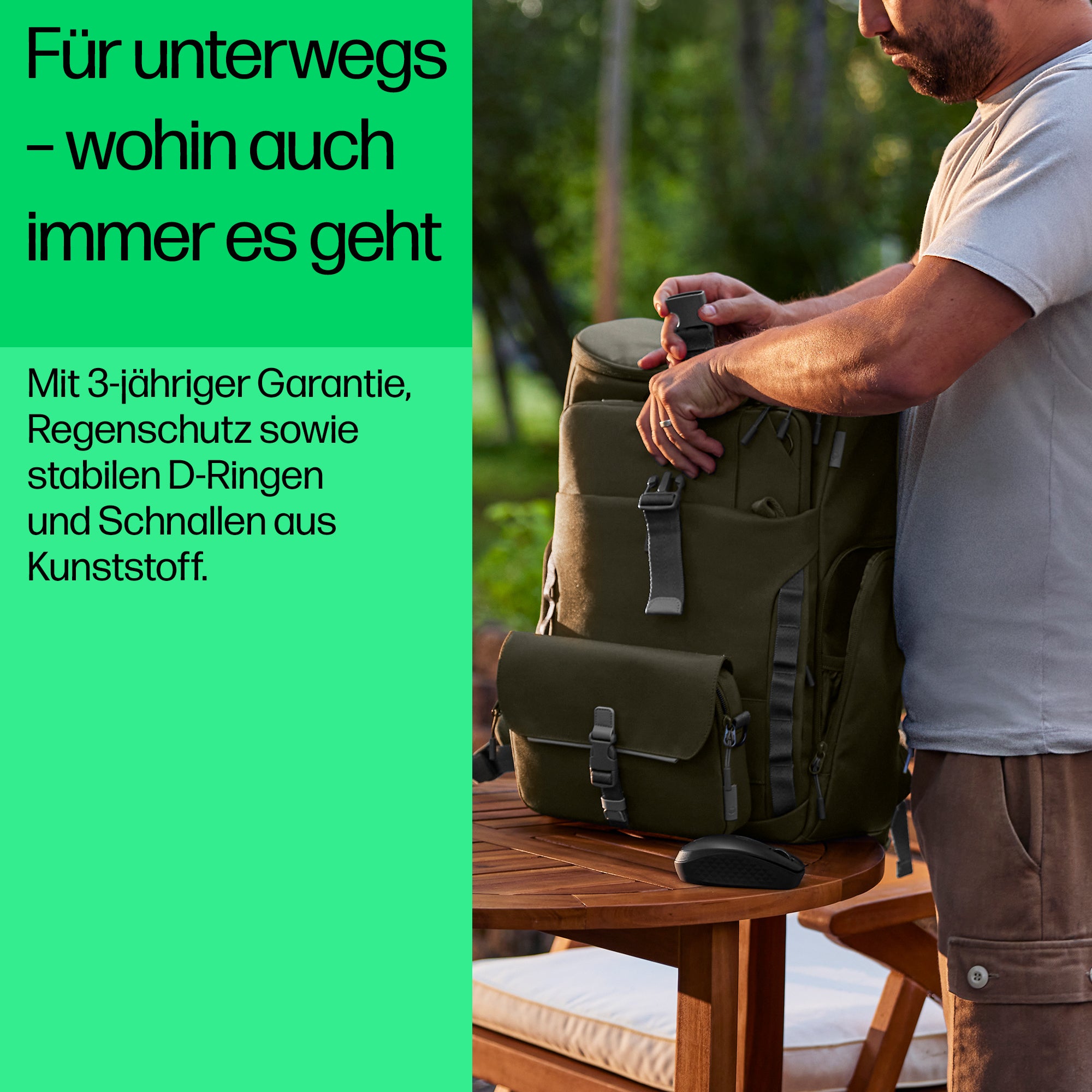 HP Notebook-Rucksack bis 15,6" – 27 l, wasserfest – Grün/Grau
