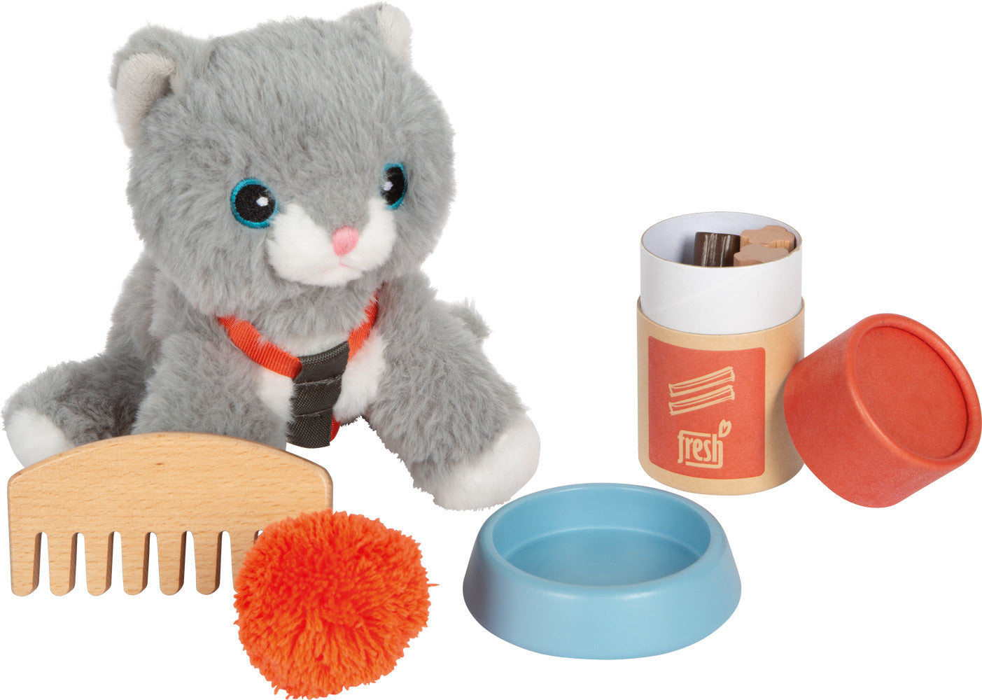 Small foot Plüschtier Katze, Pflege-Set – 14-teilig – ab 2 Jahren – Plüsch/Stoff/Holz, mehrfarbig