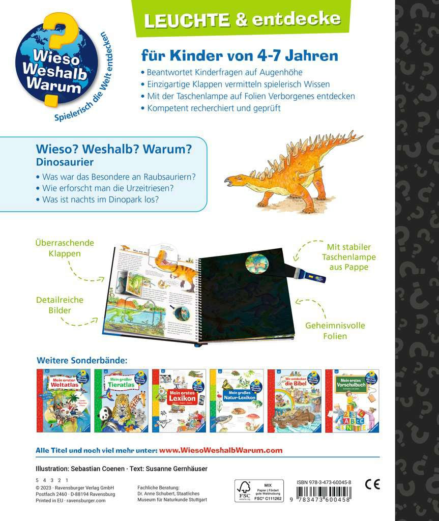 Ravensburger Buch – Wieso? Weshalb? Warum? Leuchte und entdecke: Dinosaurier, 16 Seiten, ab 4 Jahren