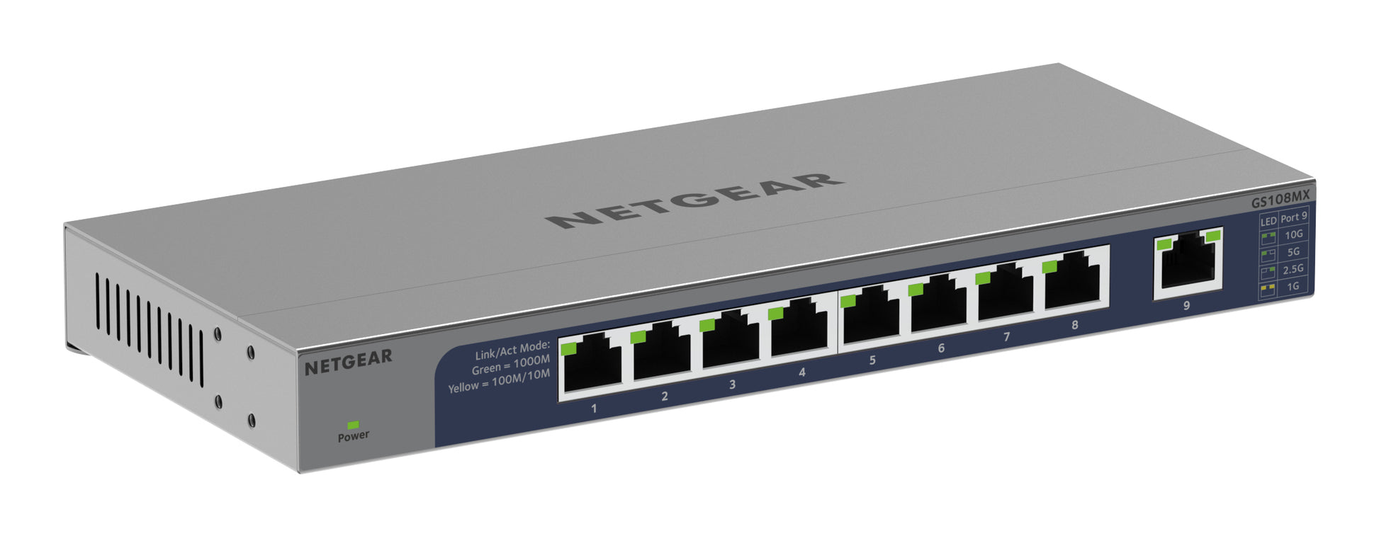 NETGEAR GS108MX-100EUS – Unmanaged L2 Switch – 8× 1G, 1× 10G, Desktop (Rack-Montage-Set)