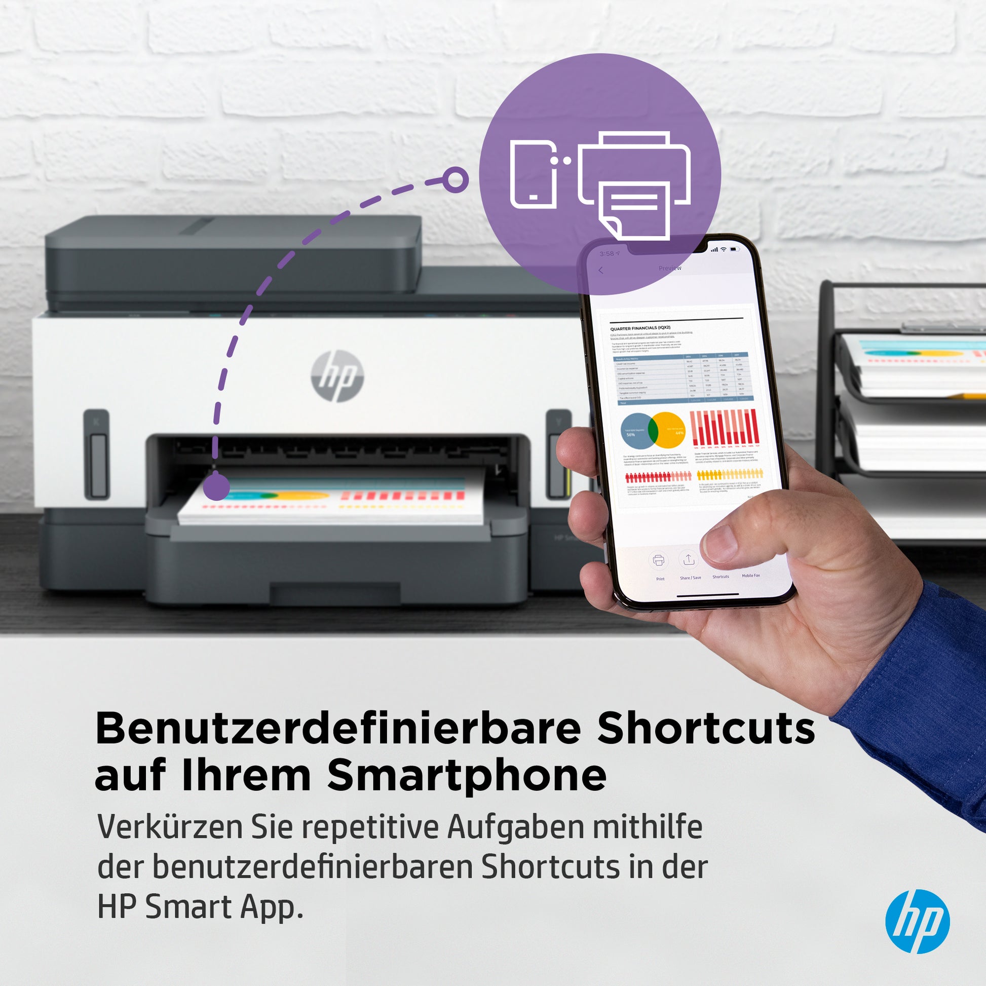 HP Smart Tank 7305 – Farbtintenstrahl-Multifunktionsdrucker, A4, 3-in-1, Duplex, ADF, WLAN/LAN, AirPrint