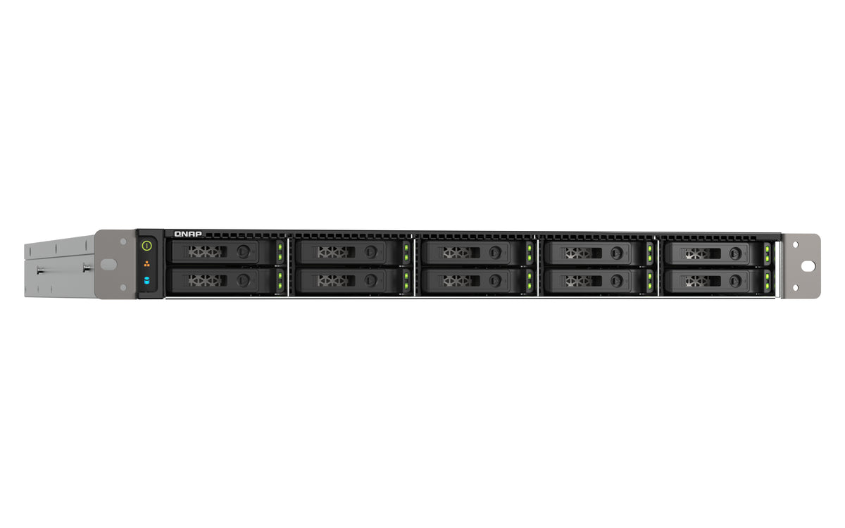 QNAP TS-h1090FU – 10-Bay Rack 1U NAS – AMD EPYC 7302P, 64 GB RAM, 25GbE, 2×SFP28, QuTS hero, redundantes Netzteil