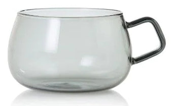 AdHoc Yuna Tassen – 2er Set, 400 ml, Ø 10 cm, Borosilikatglas, Grau/Transparent, spülmaschinenfest