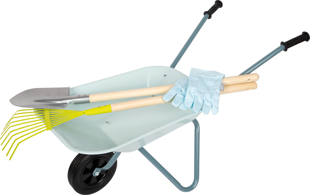 Small foot Gartenwerkzeug-Set – 4-teilig – 36×44×79 cm – ab 3 Jahren – Metall/Kunststoff/Holz, hellblau