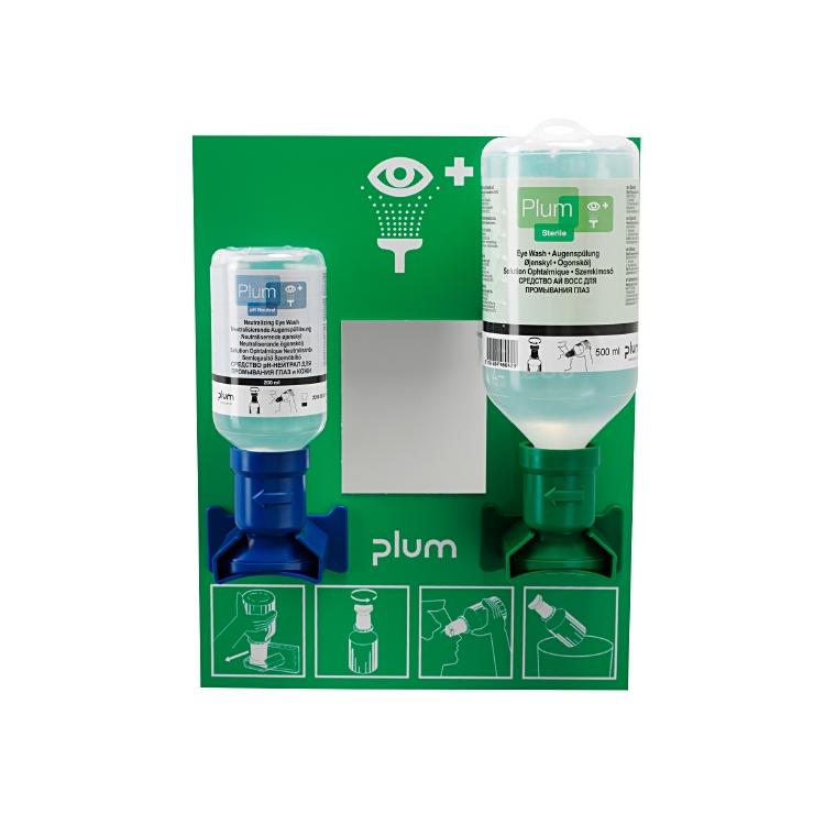 PLUM Augenspülstation – 500 ml, Wandmontage, 228 × 290 × 80 mm