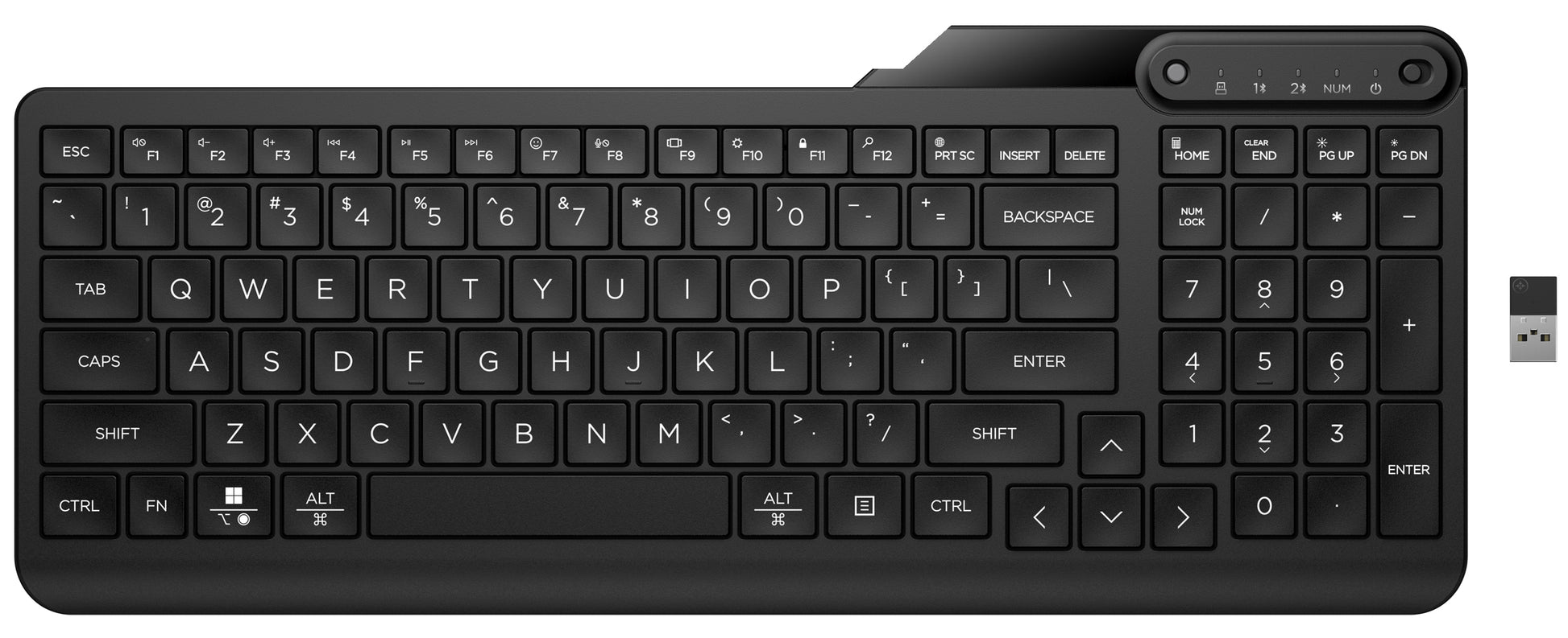 HP 475 Dual-Mode Wireless Tastatur – 100% – Membran – Bluetooth & 2,4 GHz – Schwarz