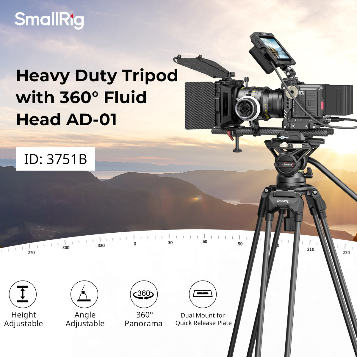 SmallRig AD-01 Dreibeinstativ – Fluid-Kopf – bis 186 cm – 8 kg