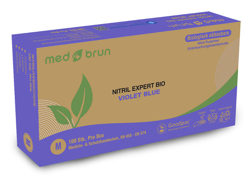 MedBrun Einweghandschuhe Nitril, Expert Bio – XL, 50 Paar (100 Stück) – Violett, MDR I, CE, puderfrei