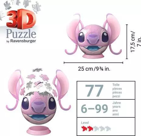 Ravensburger 3D Puzzle Disney Stitch (Angel) – 72 Teile – Ø 22,2 cm – Pappe/Kunststoff – FSC – ab 6 Jahren