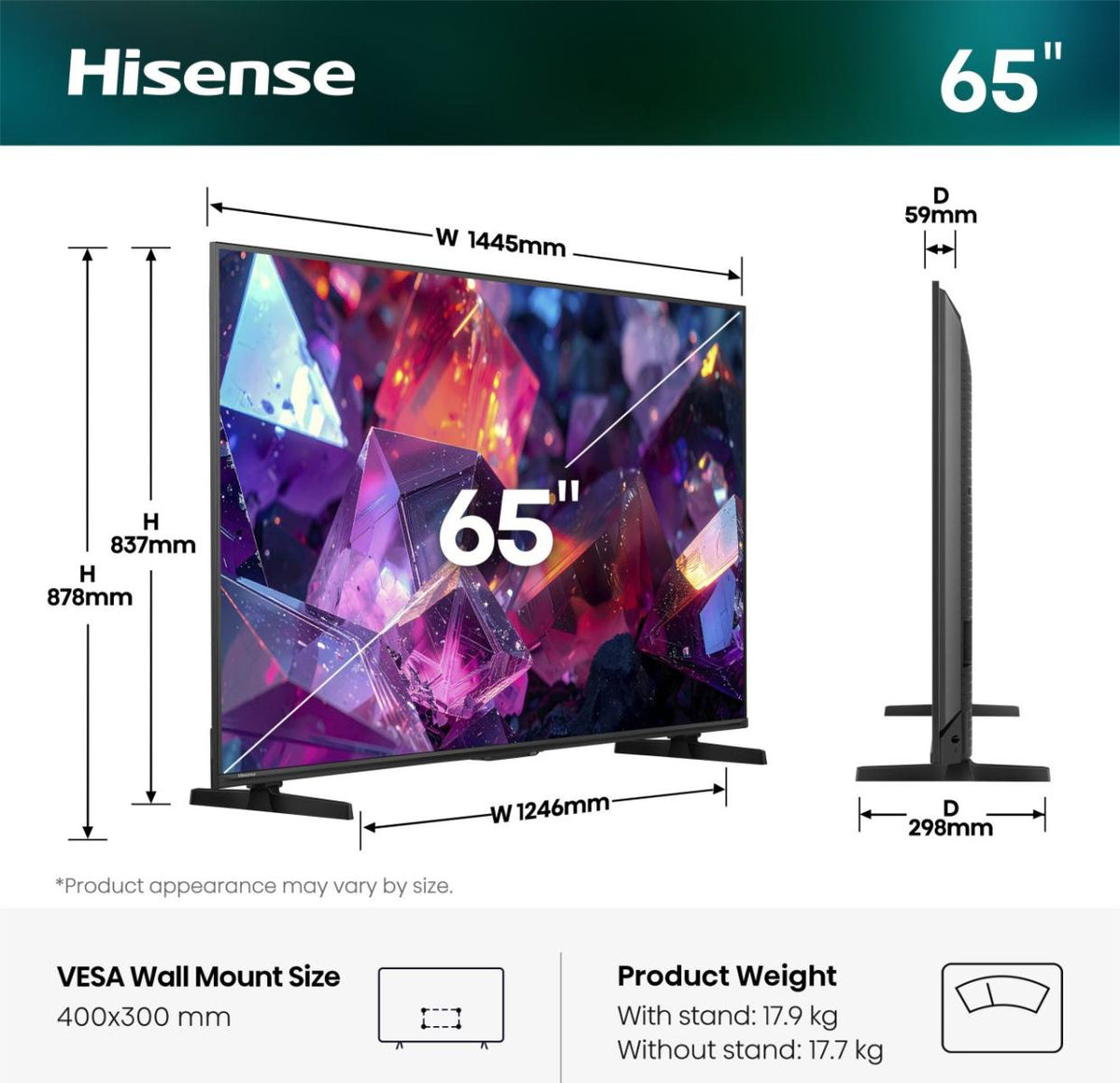 Hisense 65E7DS PRO – 65" QLED Fernseher – 4K UHD – VIDAA U9 – 144 Hz – Dolby Vision IQ