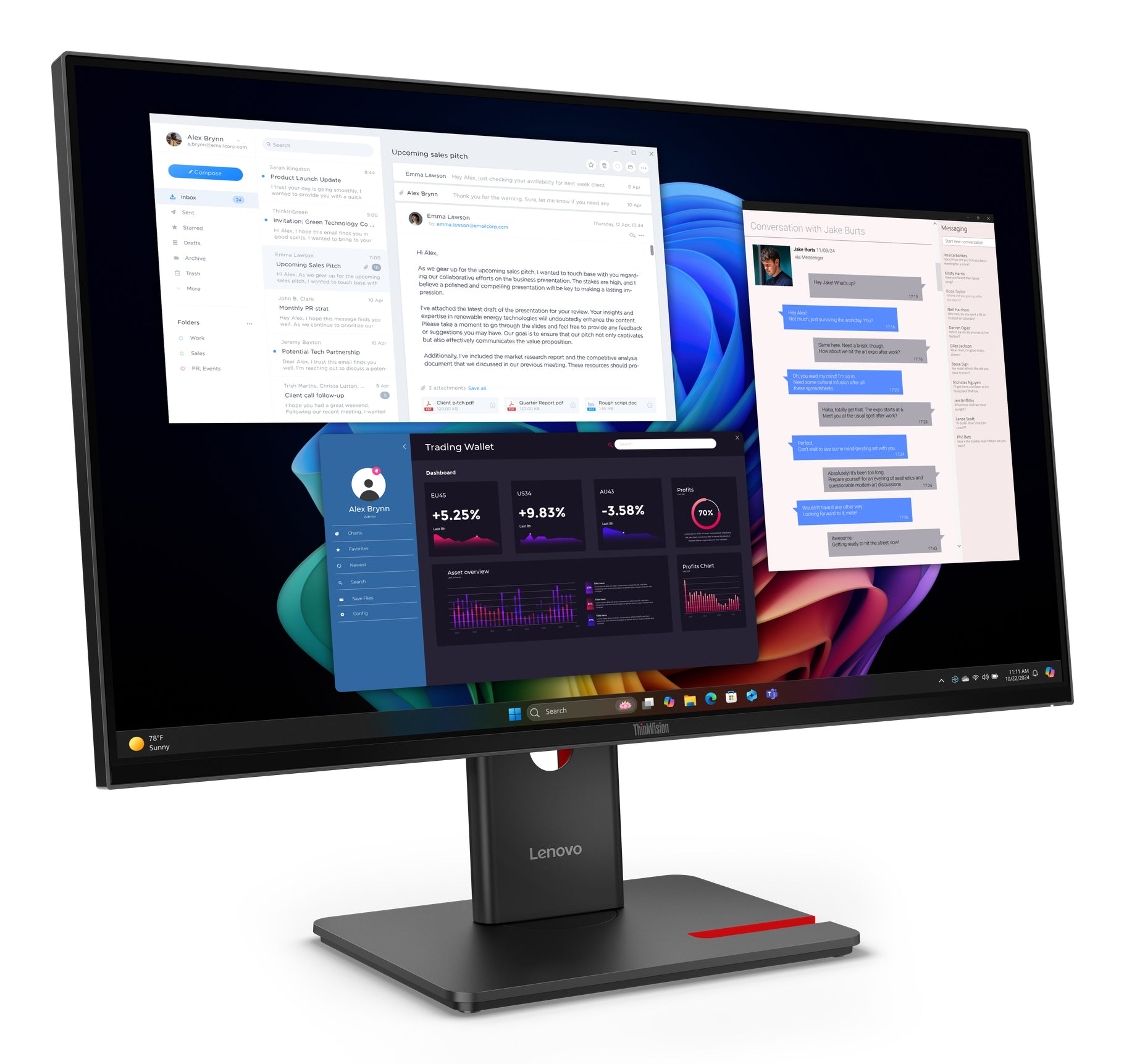 Lenovo ThinkVision T27u-40 – Monitor, 27", IPS, 60 Hz, 350 cd/m², Webcam, USB-C, VESA 100 × 100, Eclipse schwarz