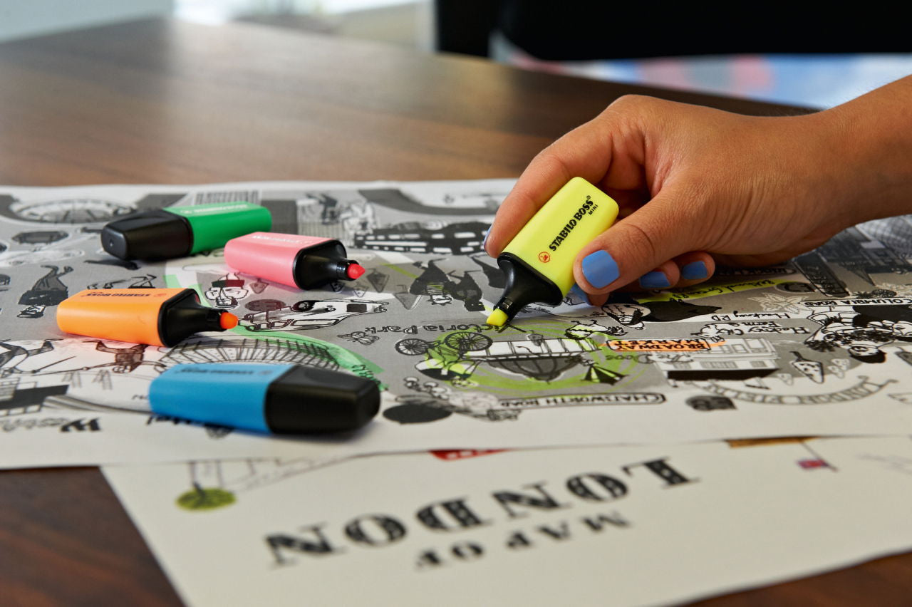 STABILO BOSS Textmarker Mini Set 3 Farben – Keilspitze, 2–5 mm