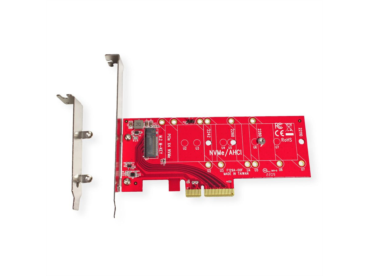 ROLINE PCIe M.2 NVMe Adapterkarte – PCIe 4.0 x4, 110 mm, 3,3 V/5 A, für M.2 NVMe SSDs – Rot