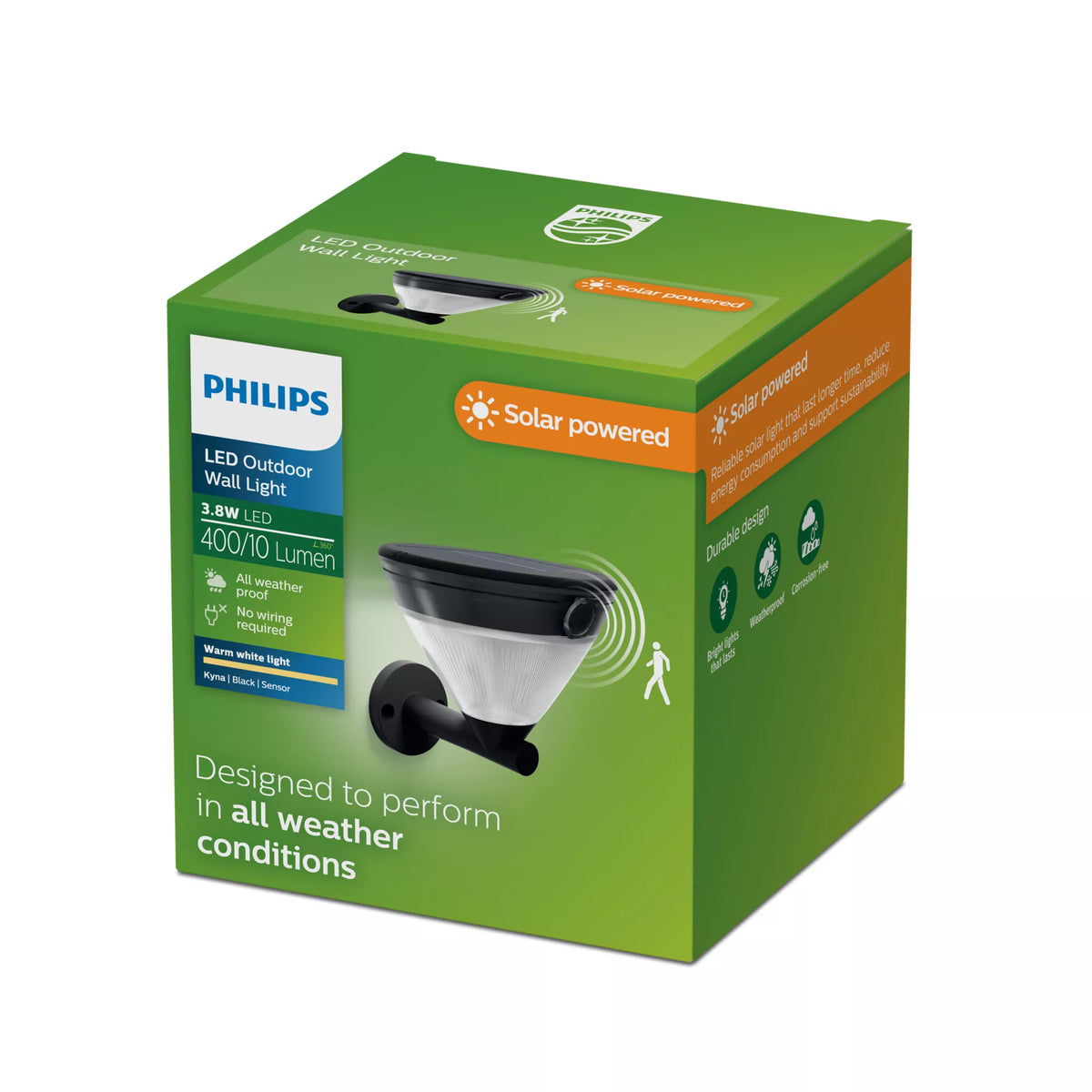 Philips by Signify Philips Aussenwandleuchte – Warmweiss, 2700 K, IP44, Netzbetrieb, mit Bewegungsmelder, Schwarz, Kunststoff