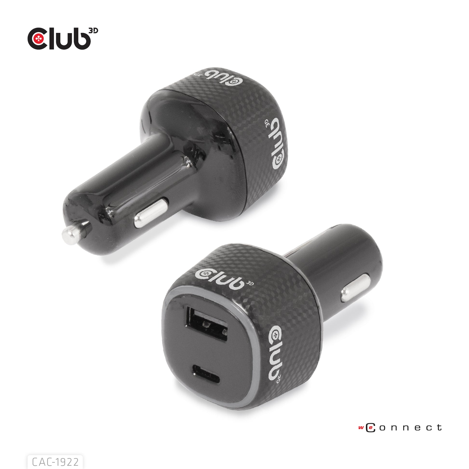 CLUB3D Club 3D CAC-1922 Auto-Ladegerät 63 W – USB-C×1, USB-A×1 – für 12–24 V Bordnetz