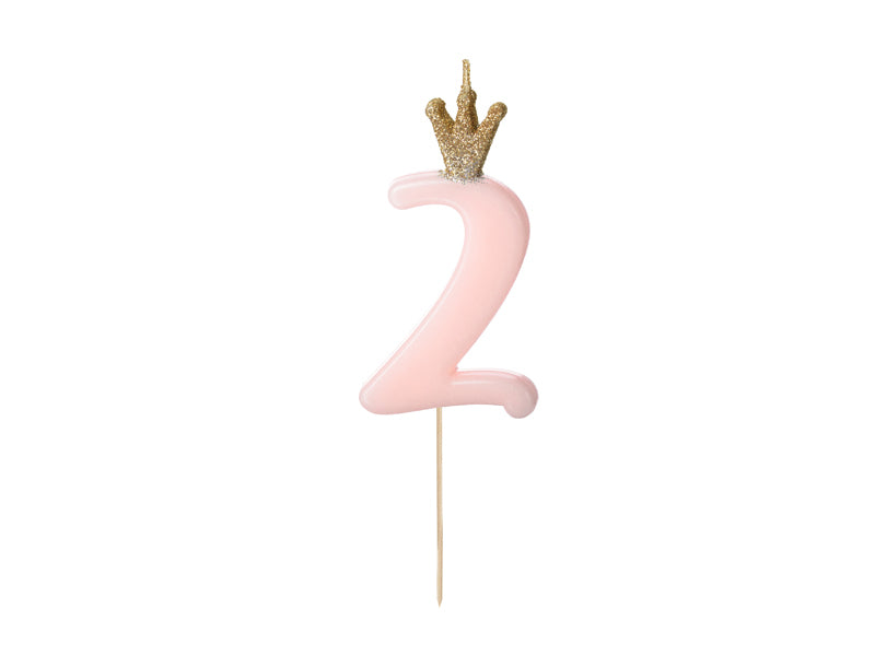 PartyDeco Geburtstagskerzen Zahl 2 – Hellrosa – 5 cm – 1 Stück