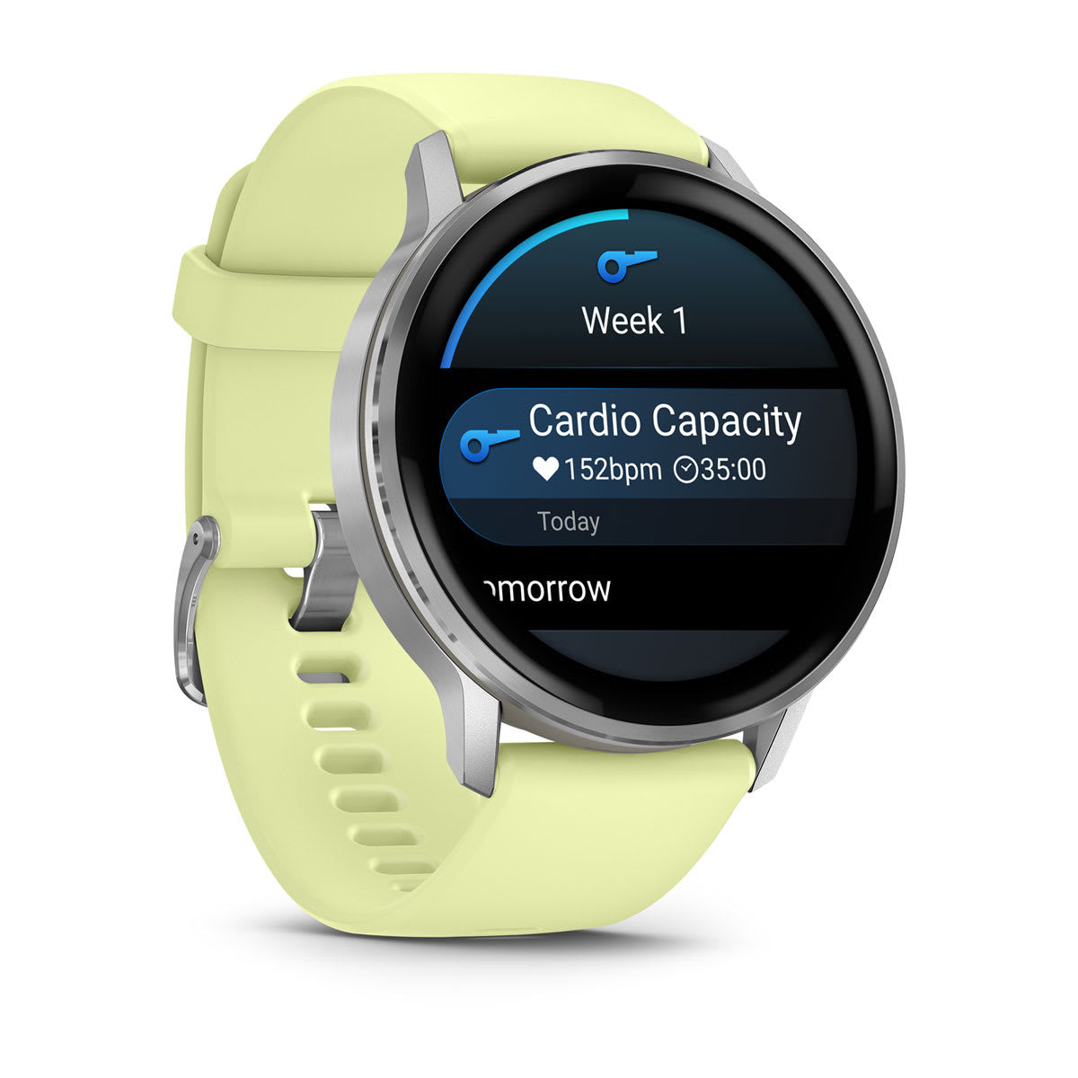 Garmin Venu 4 45 mm GPS – Edelstahl, Silber, Sportarmband Zitronengelb, 50 m, für Android, iOS