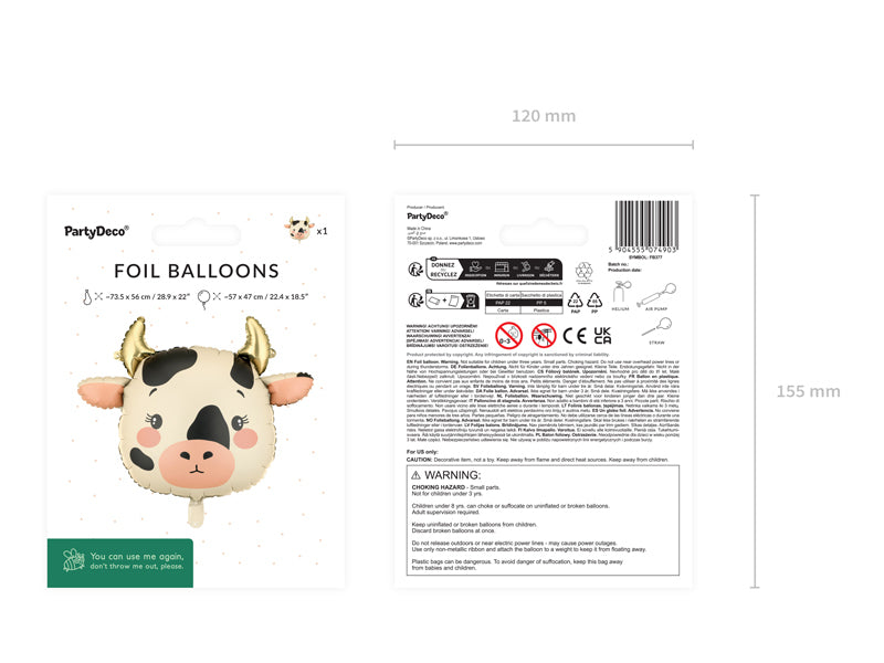 PartyDeco Folienballon Bauernhof – mehrfarbig – 57 × 47 cm – Folie – 1 Stück – mit Strohhalm