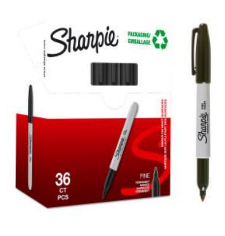 Sharpie 2025040 Permanentmarker – Rundspitze 1 mm – Schwarz – 36er-Pack