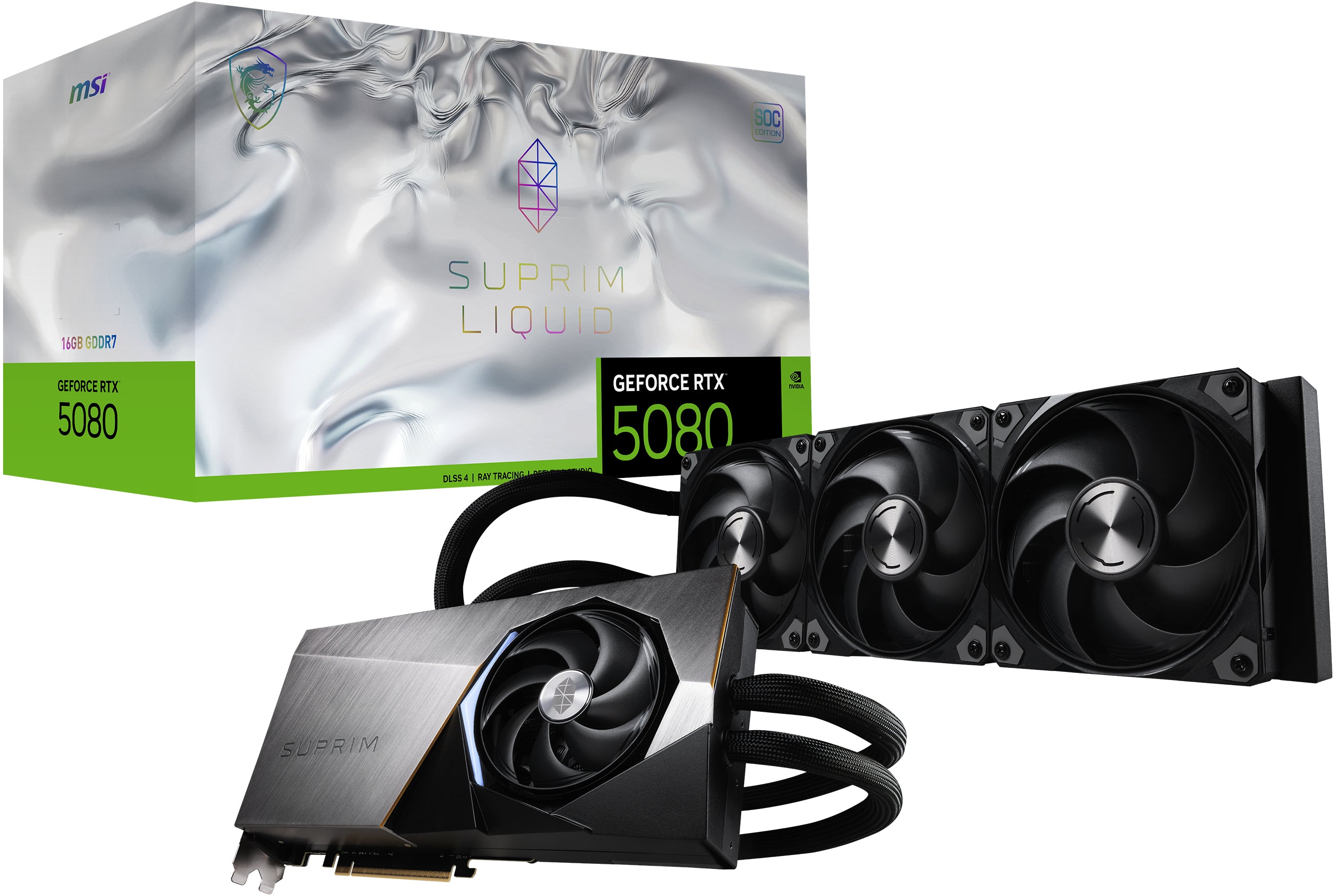 MSI GeForce RTX 5080 SUPRIM LIQUID 16G SOC – PCIe Grafikkarte – 3×DP, 1×HDMI, PCIe 5.0 x16, 360 W