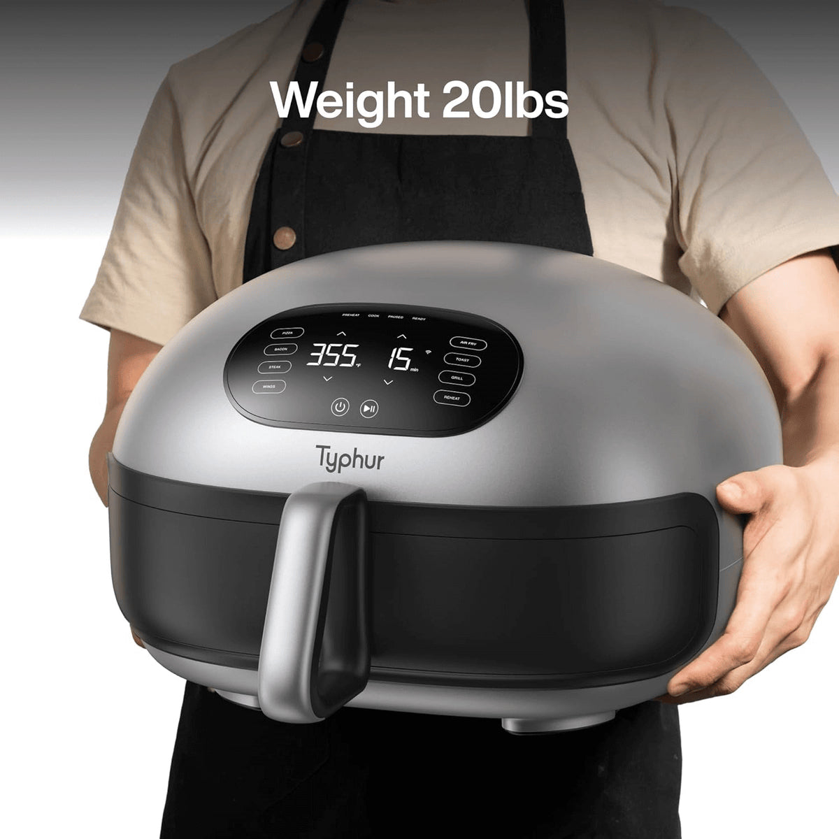 Typhur Heissluftfritteuse Dome 2 10009 – 5,3 l, Grill- und Bratfunktion, 1750 W – Schwarz/Silber