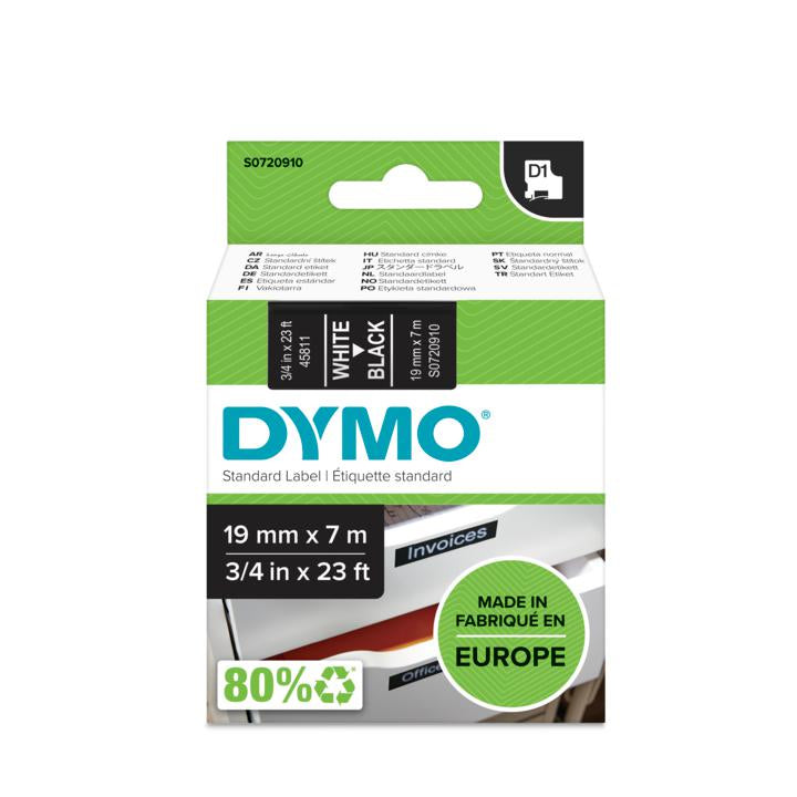 DYMO Schriftband – 19 mm × 7 m, schwarz, weiss – LW-LABEL
