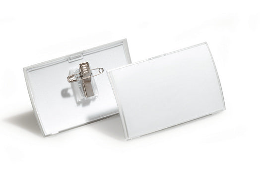 Durable Namensschild – 75 × 40 mm, Kunststoff, transparent, mit Kombiklemme – 25 Stück
