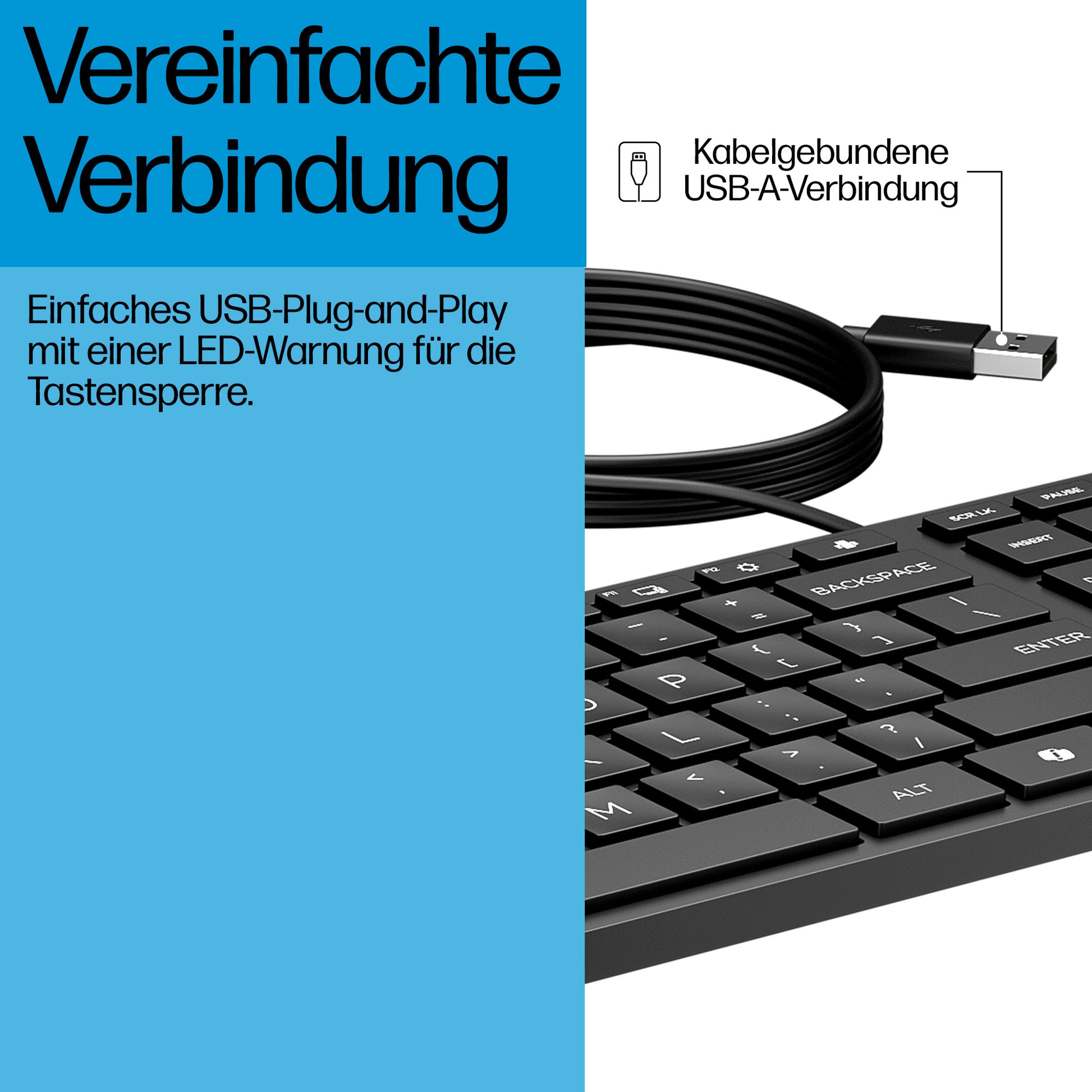 HP Wired Desktop 320K – Tastatur, kabelgebunden (USB-A), CH-Layout (DE-CH), Fullsize (mit Ziffernblock)