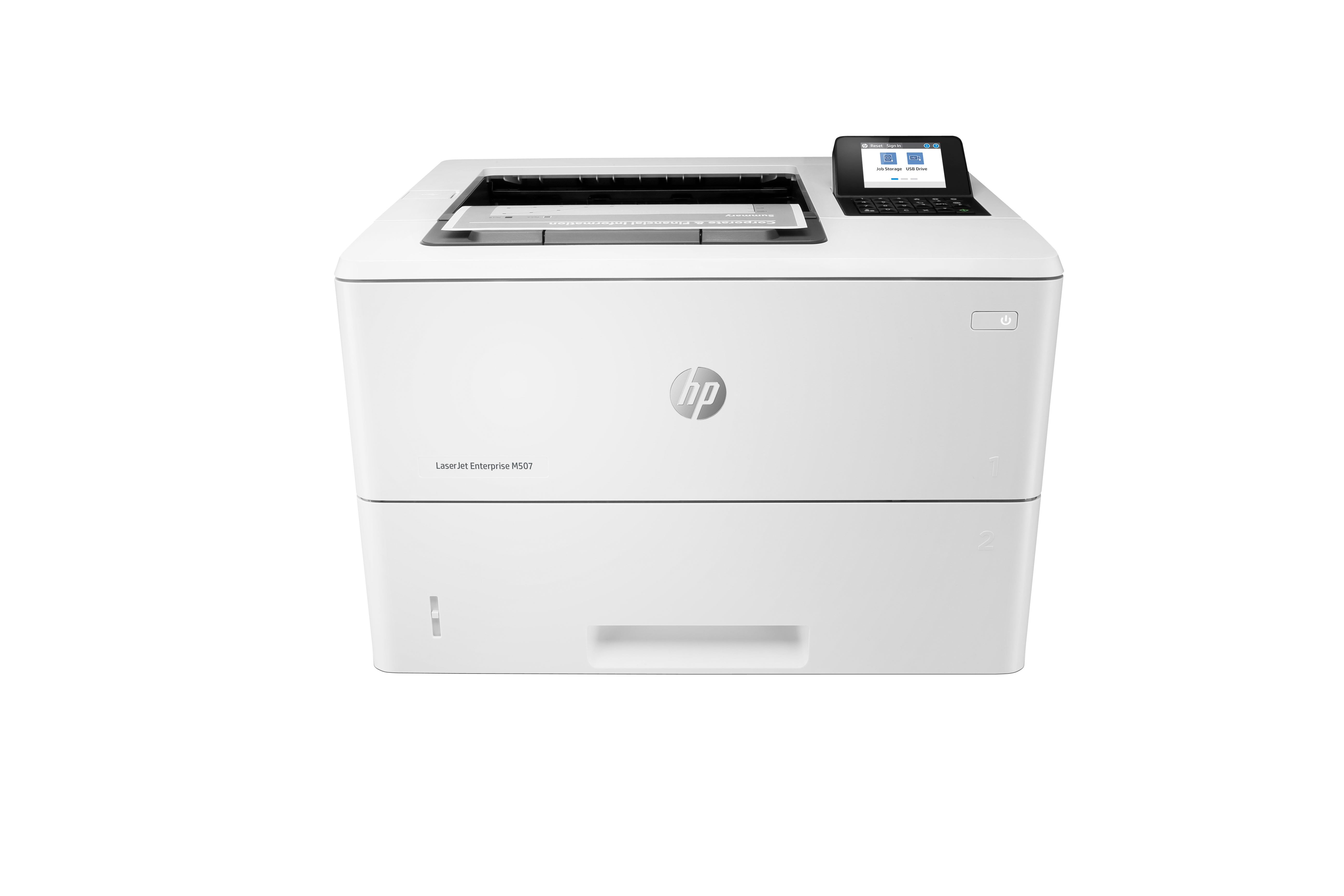 HP LaserJet Enterprise M507dn – A4, S/W, Duplex, 43 S./Min., 1200 × 1200 dpi, WLAN/LAN/USB, Papier: 650 Blatt