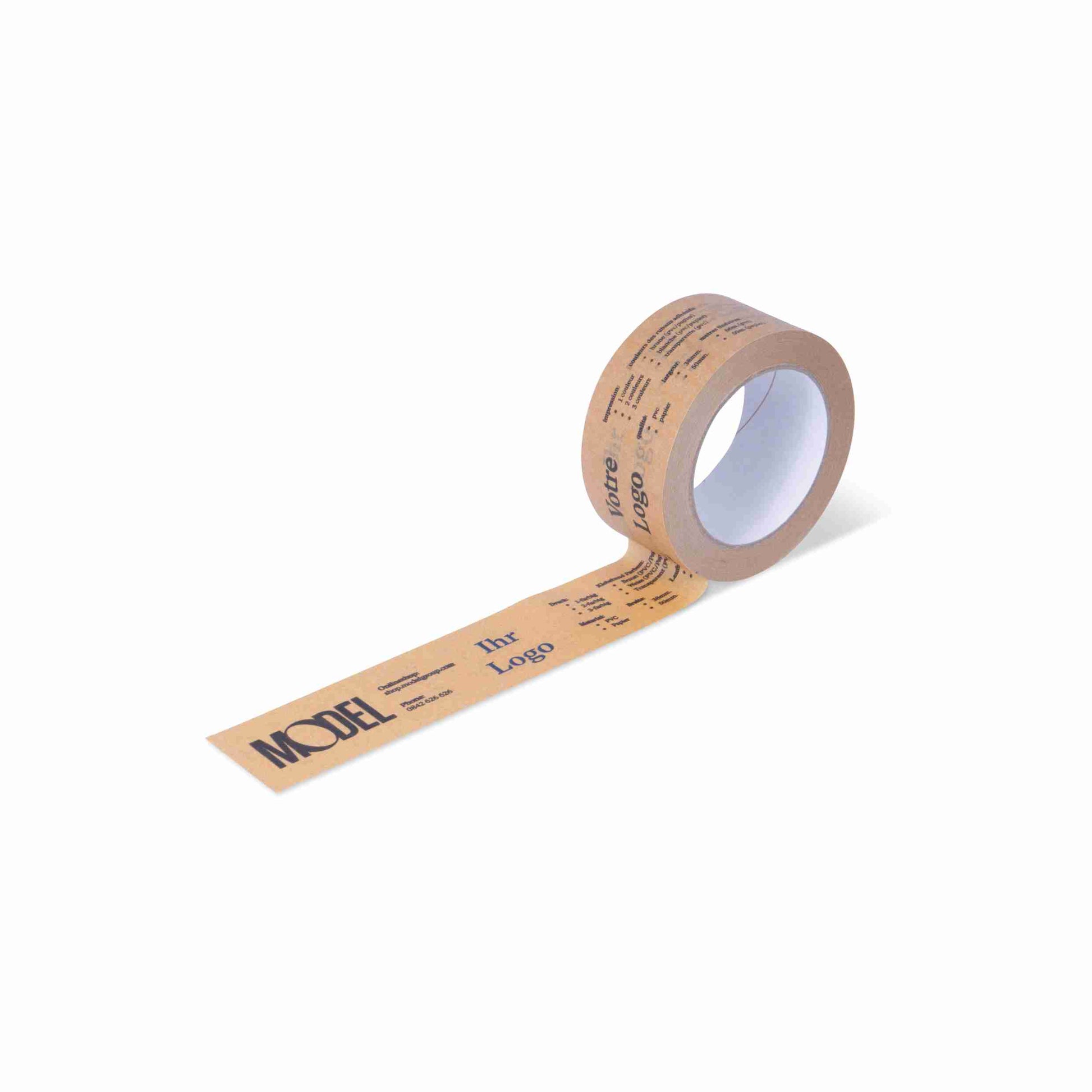 Papier-Verpackungsklebeband, braun, individuell bedruckbar – 38 mm × 50 m – 1 Stk., ab 192 Stk.