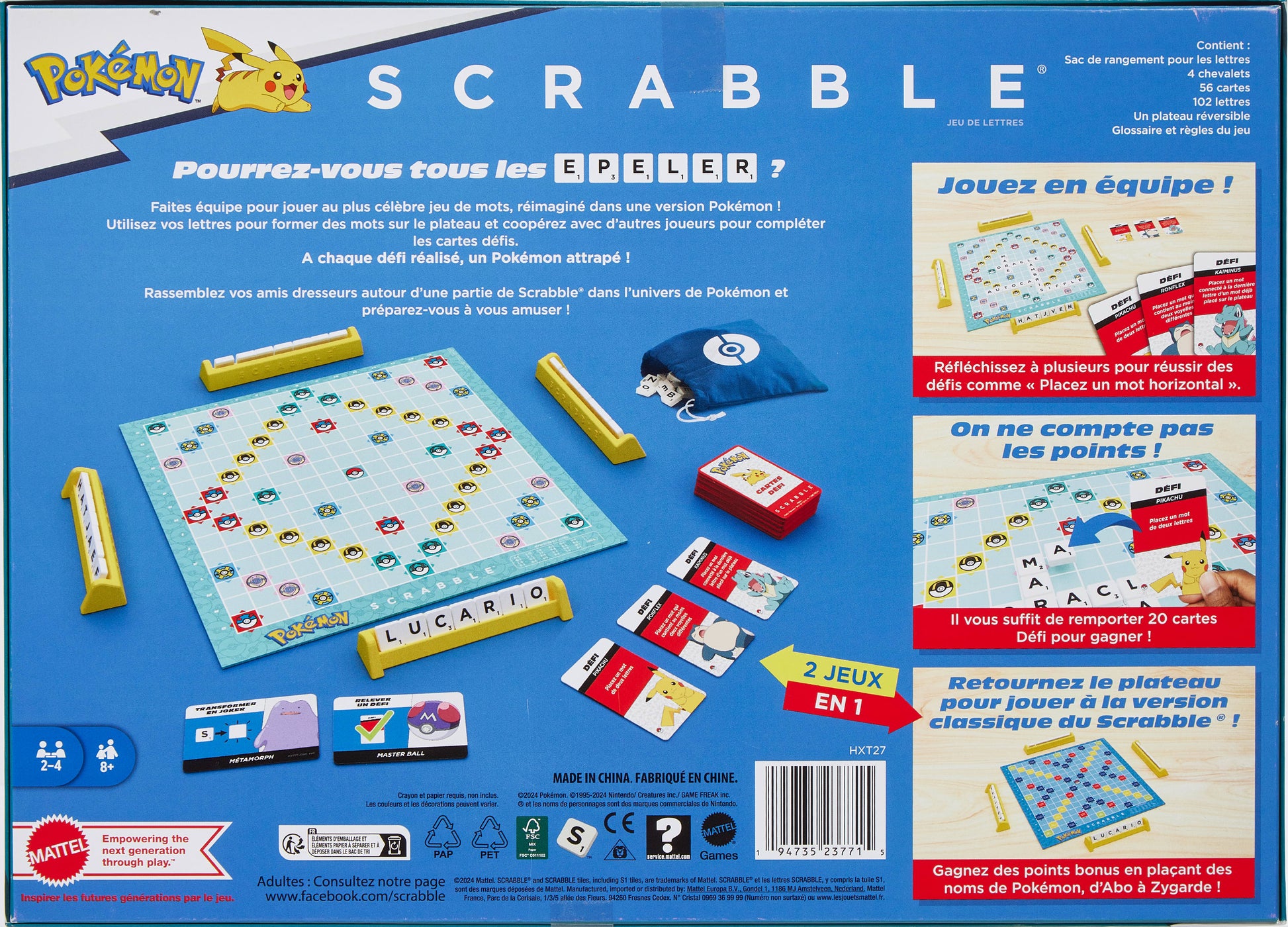 Mattel Scrabble Pokémon – Brettspiel, 2–4 Spieler, ab 8 Jahren, 25 Min., FR