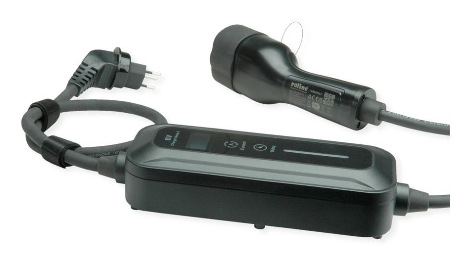 ROLINE Elektroauto-Ladekabel Stromkabel – T12 (Typ J)–Typ 2, 5 m, 250 V/10 A, IP54, Schwarz