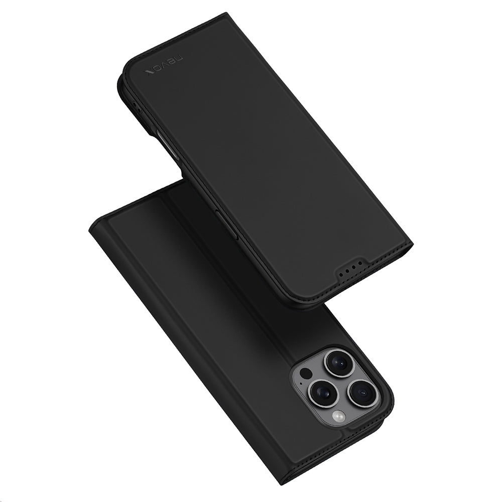 nevox Vario Series Wallethülle – für Apple iPhone 16 Pro, mit Ständer, 1 Kartenfach, PU+TPU, Schwarz