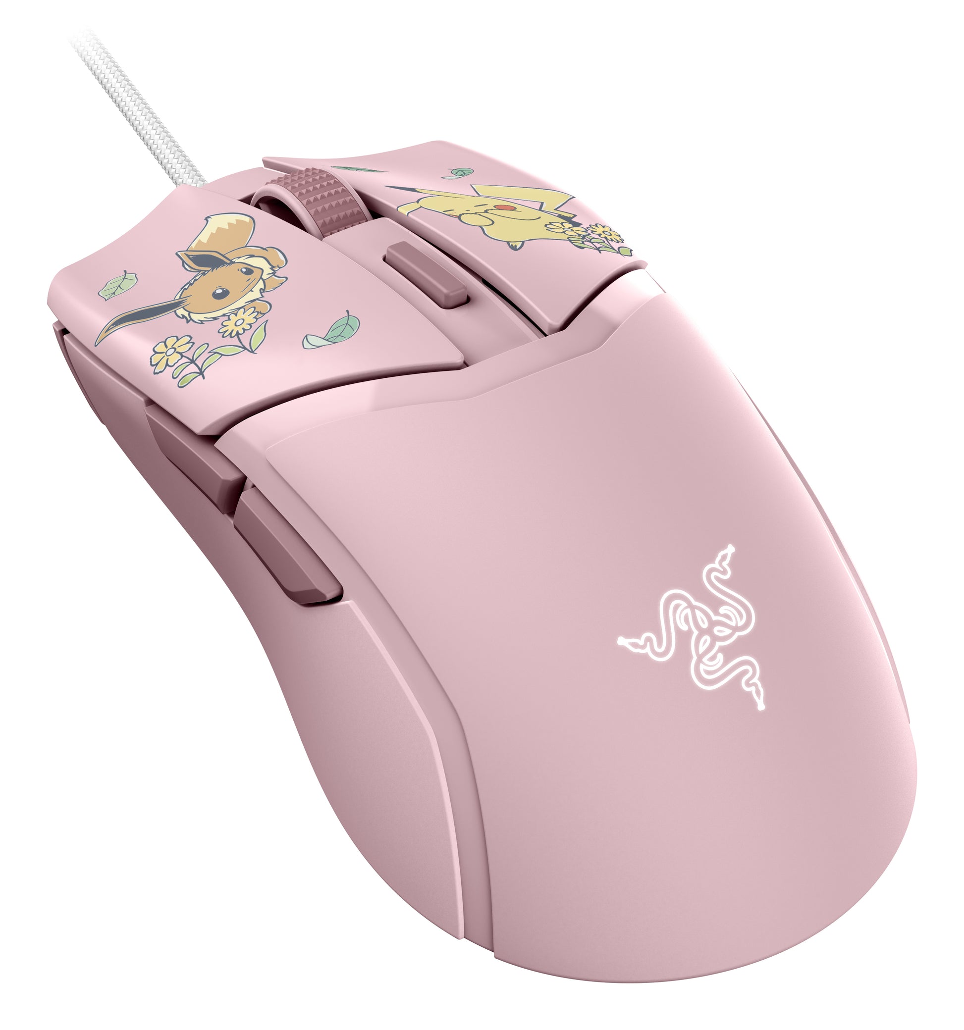 Razer Cobra Pikachu/Eevee – Gaming-Maus – Kabelgebunden (USB-A), 8500 DPI, RGB-Beleuchtung, Rechts, Rosa