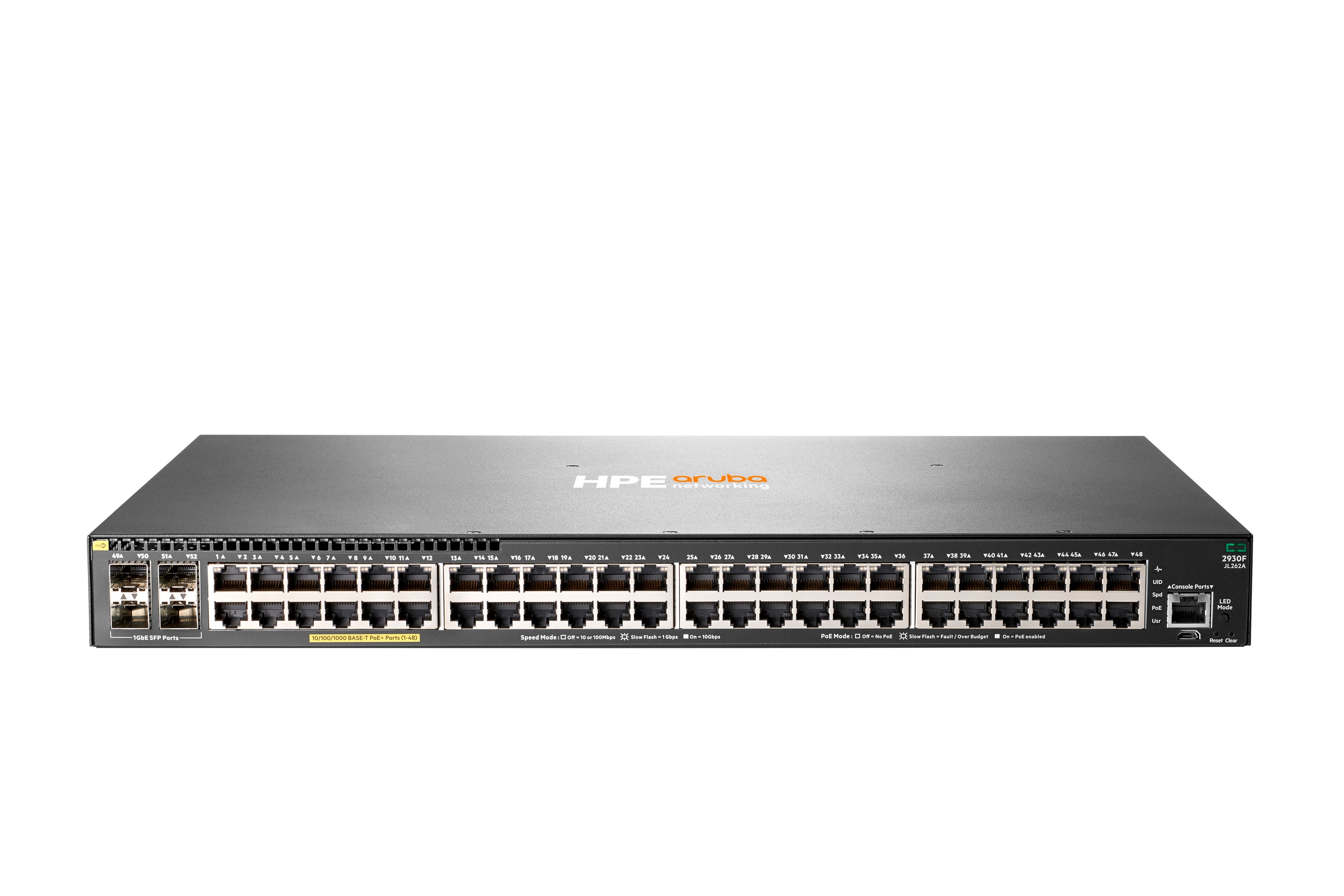 HPE Aruba 2930F-48G – Managed Switch – 48×GbE, 4×SFP, L3, PoE+ 370 W, 1U