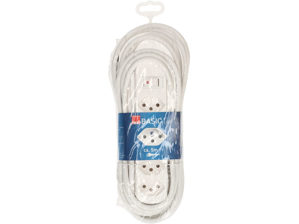 Max Hauri AG Max Hauri Basic Line Steckdosenleiste – 5× T13, 5 m, mit Schalter, Weiss