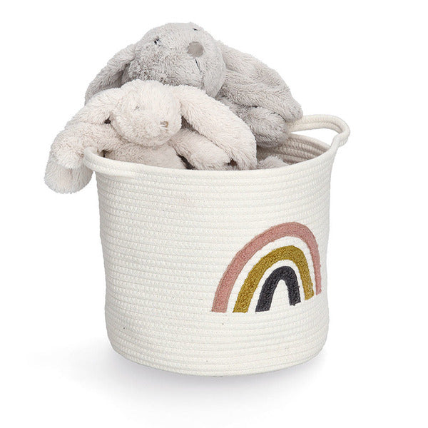 Zeller Present Aufbewahrungskorb (mit Griff) – Baumwolle/Polyester – Weiss – Ø 320 × H 280 mm