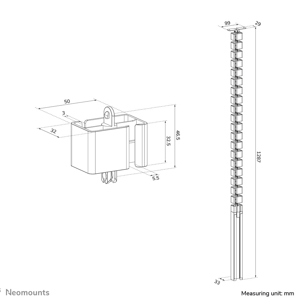 Neomounts ADS06-133BL Kabelführung – L 1,287 m, höhenverstellbar, schwarz, Stahl