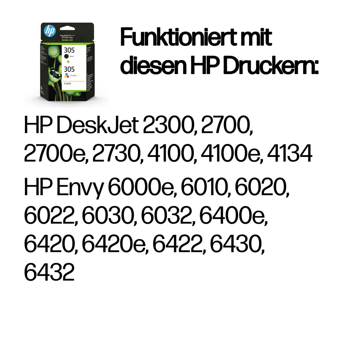 HP 305 Tintenpatronen-Multipack, Schwarz/Cyan/Magenta/Gelb (Original) – für HP DeskJet 2300/2700/2700e …