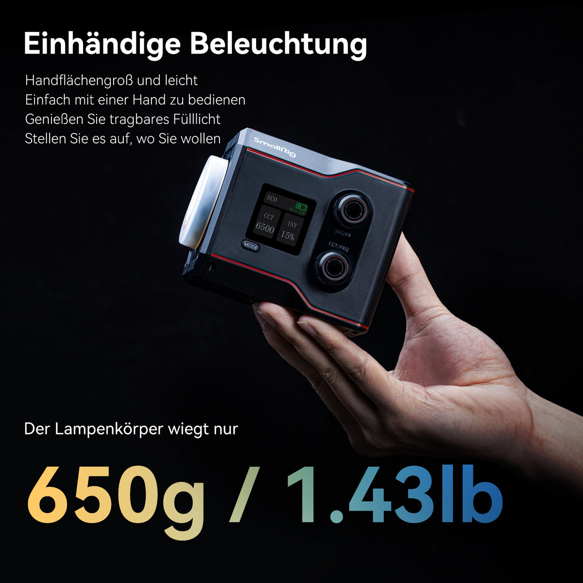 SmallRig R60B COB-LED-Video-Licht – 63 W, 2700–6500 K, CRI 97 – Akku, Schwarz