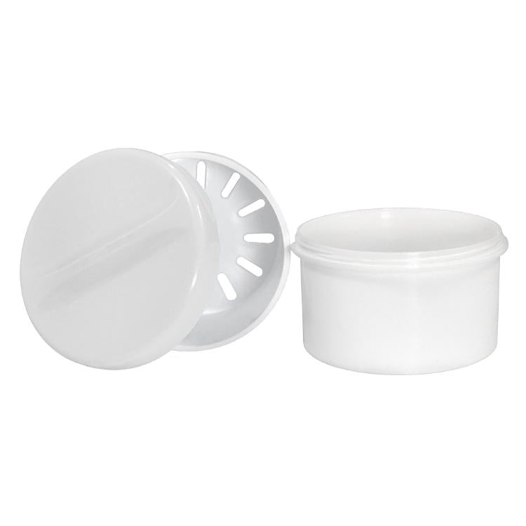 Ampri Zahnprothesenbecher – mit Einsatz, autoklavierbar bis 130 °C – 250 ml – Weiss – PE