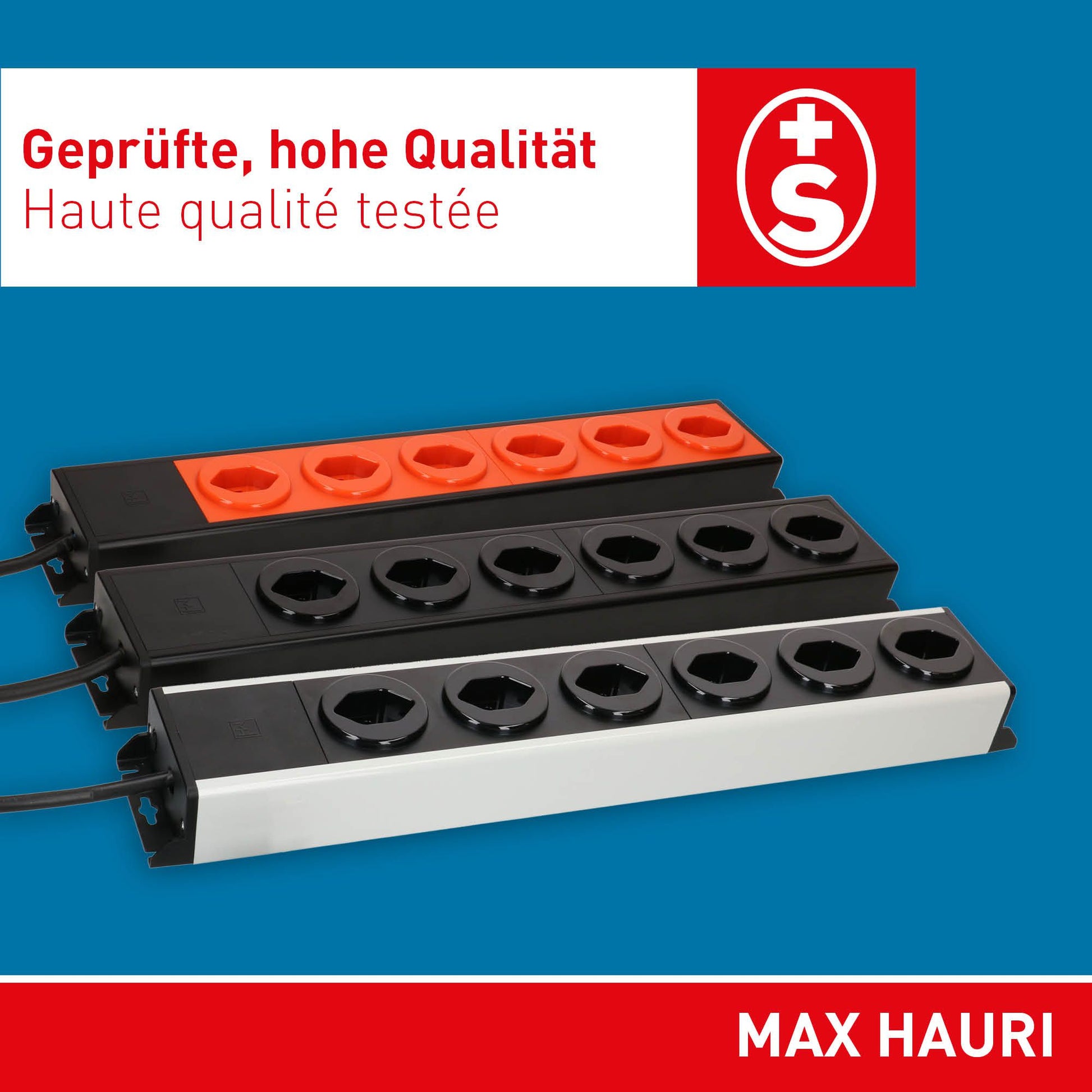 Max Hauri AG Max Hauri Power Line Steckdosenleiste, 8×T23, 1,5 m, Überlastschutz – Grau/Schwarz