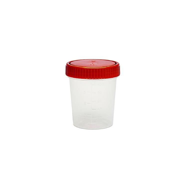 Ampri Urinsammelbehälter 125 ml – Transparent, Rot – 60,0 × 47,0 × 70,0 mm – 500 Stk.