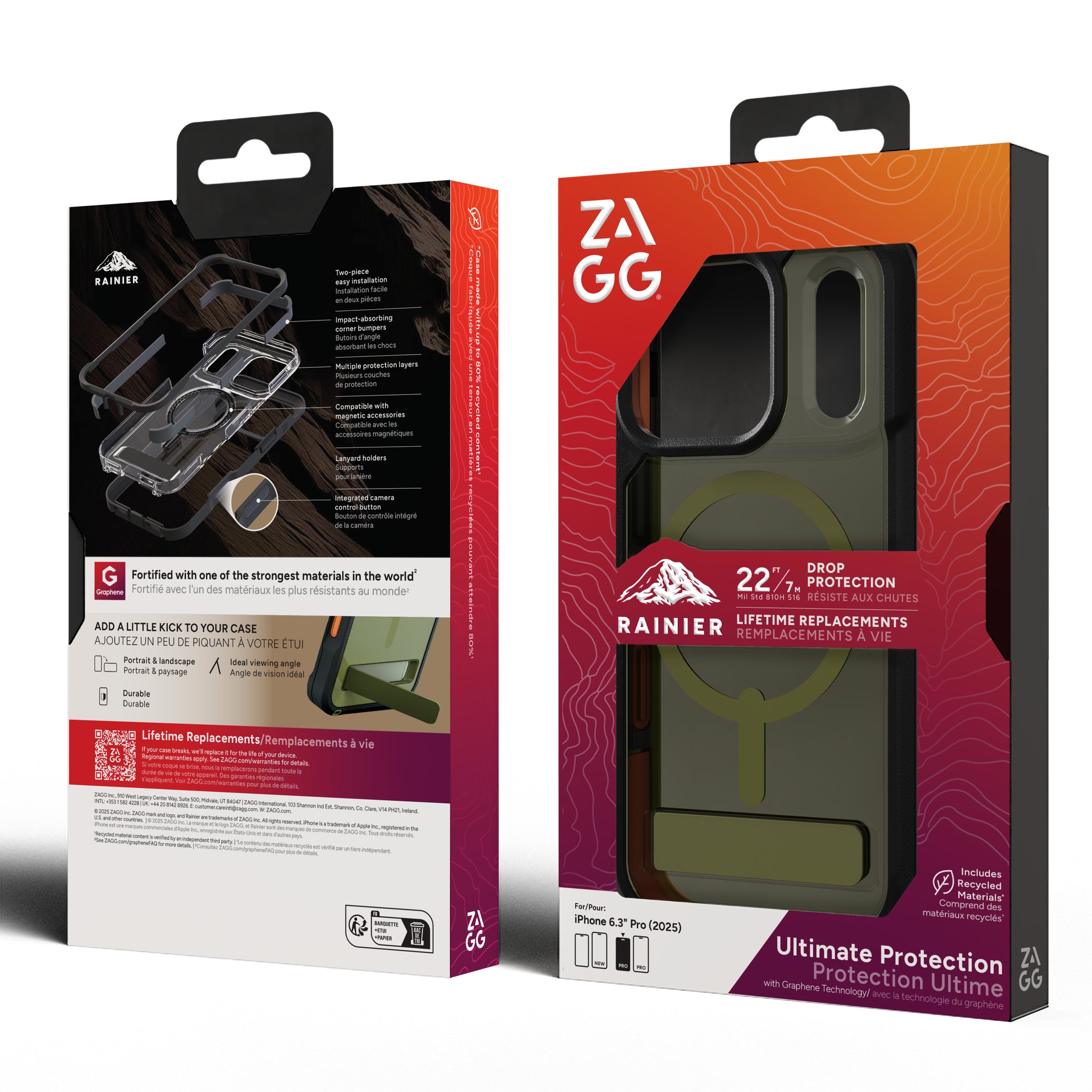 ZAGG Rainier Snap – Backcover – für Apple iPhone 17 Pro, mit Ständer, Graphen, Grün, bis 7 m Sturzsicher