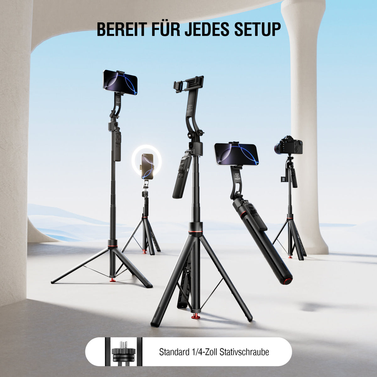 4SMARTS 360° AI-Stativ – 176 cm – für Smartphone, Digitalkamera