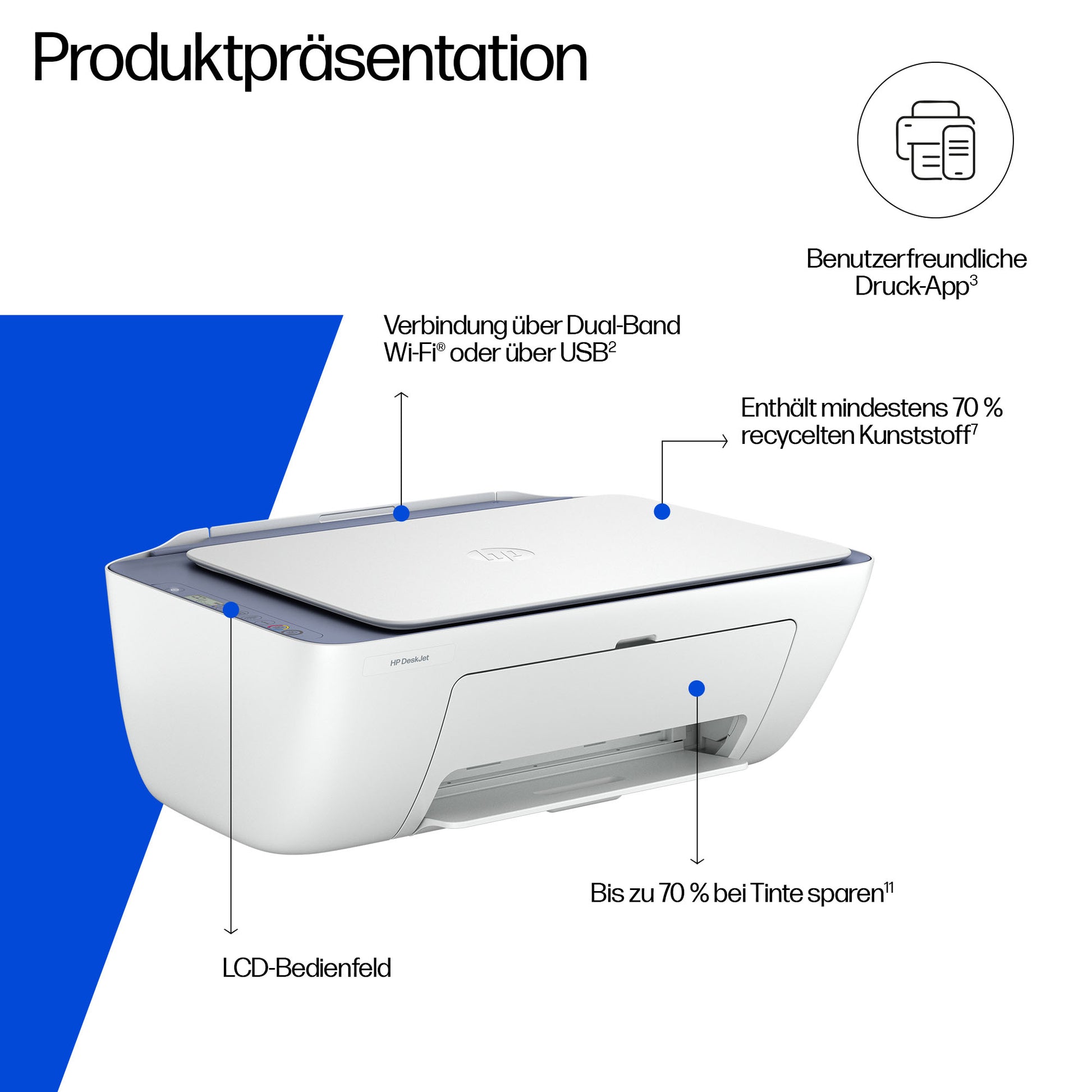 HP DeskJet 2922 – Farbtintenstrahl-Multifunktionsdrucker, A4, 3-in-1, Duplex, WLAN, AirPrint, Mopria