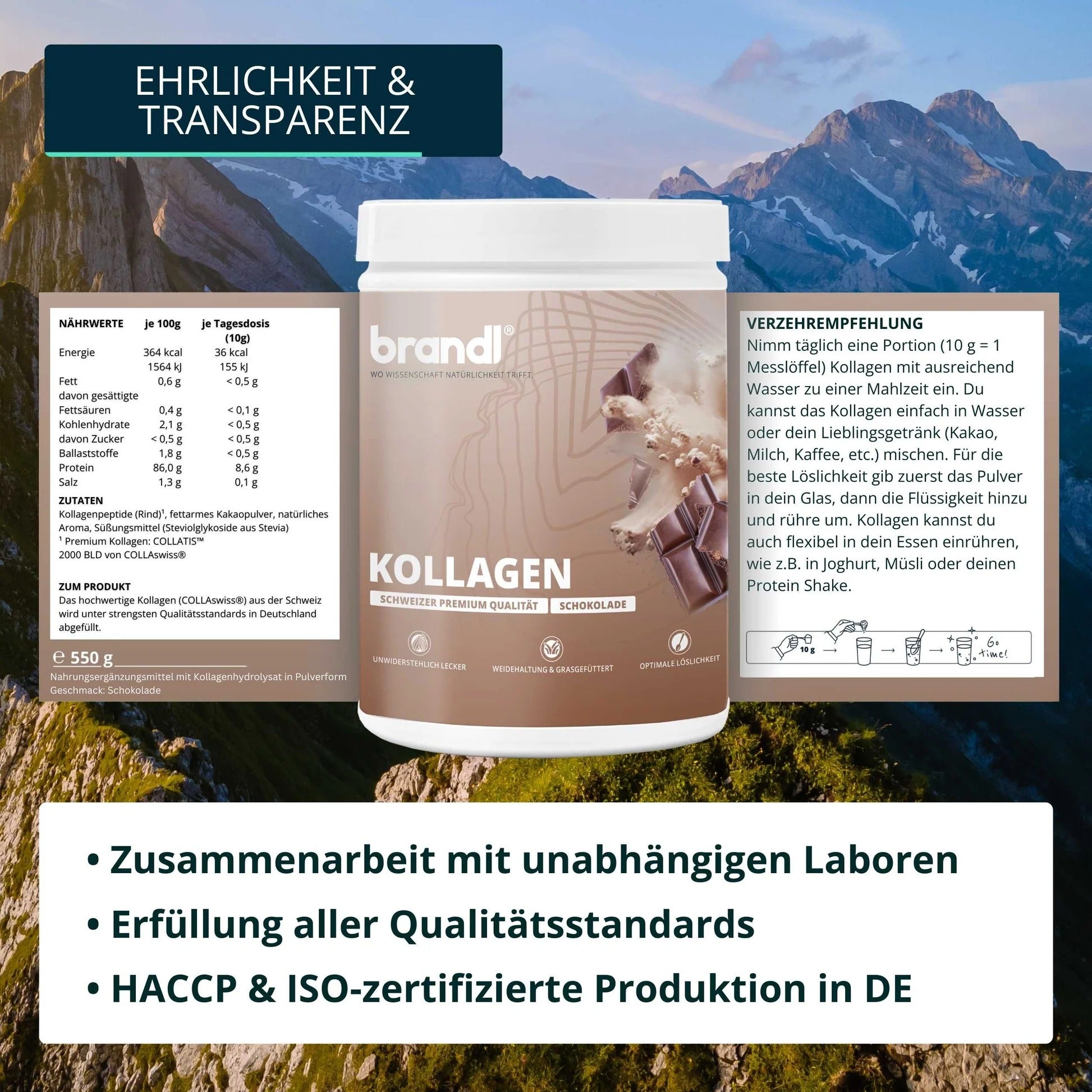 Brandl Nutrition Kollagen Pulver Schokolade – glutenfrei, laktosefrei