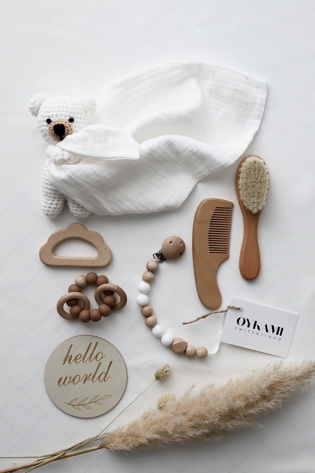 OYKAMI Geschenkbox – Braun, Weiss – Holz, Baumwolle – 185 × 185 × 70 mm
