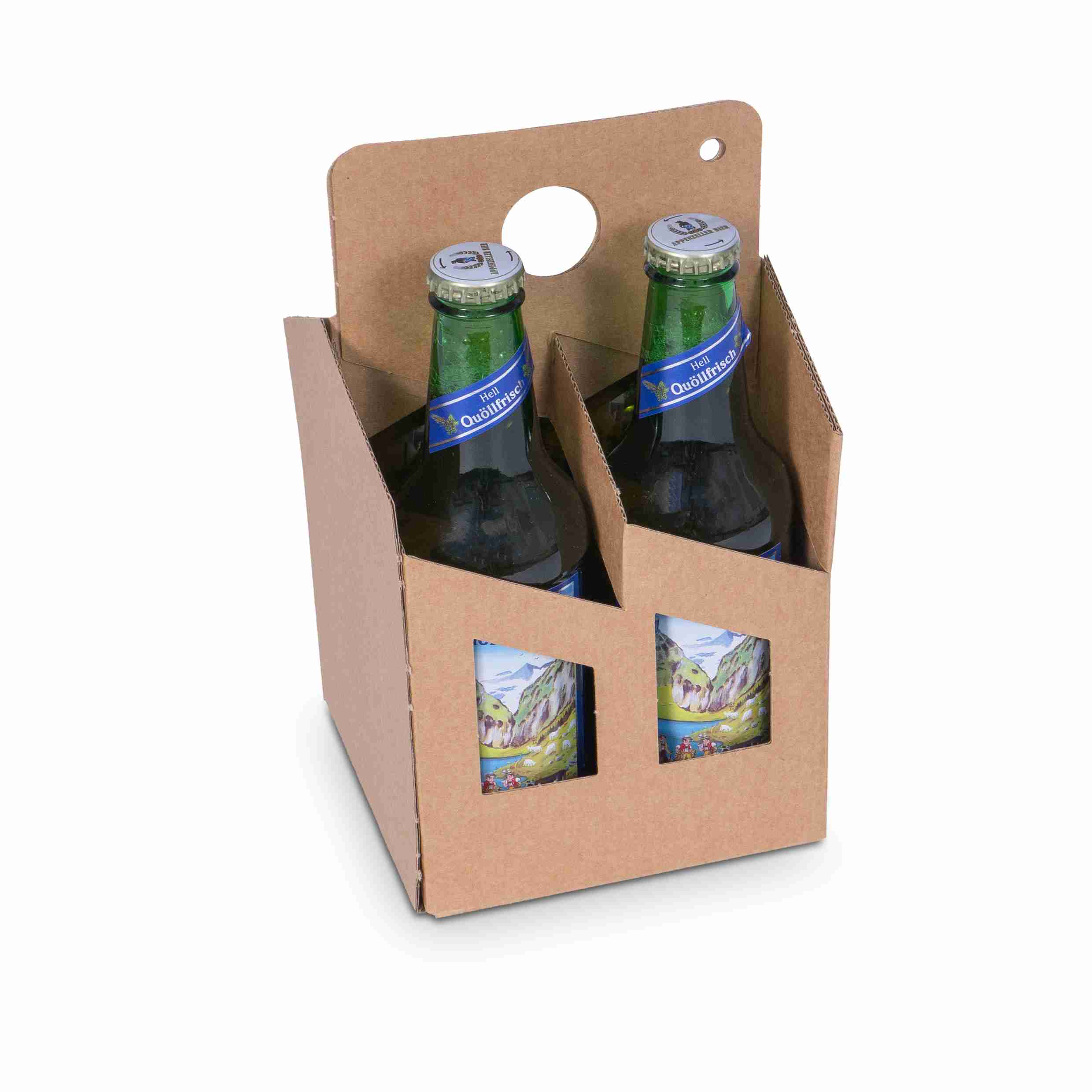 Präsentkarton braun – Innenmass 126 × 155 × 126 mm – für 4 × 0,33 l Flaschen – 1 Stk., ab 200 Stk.